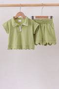 Sage scalloped zipper shorts set - 1