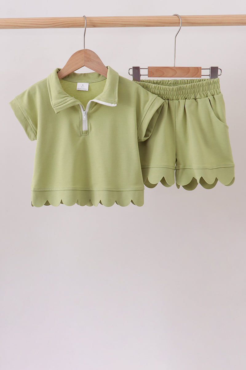 Sage scalloped zipper shorts set - 1
