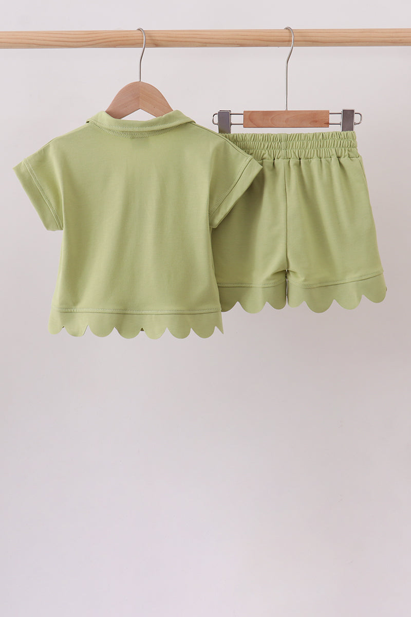 Sage scalloped zipper shorts set - 5