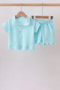 Light blue scalloped zipper shorts set - 1