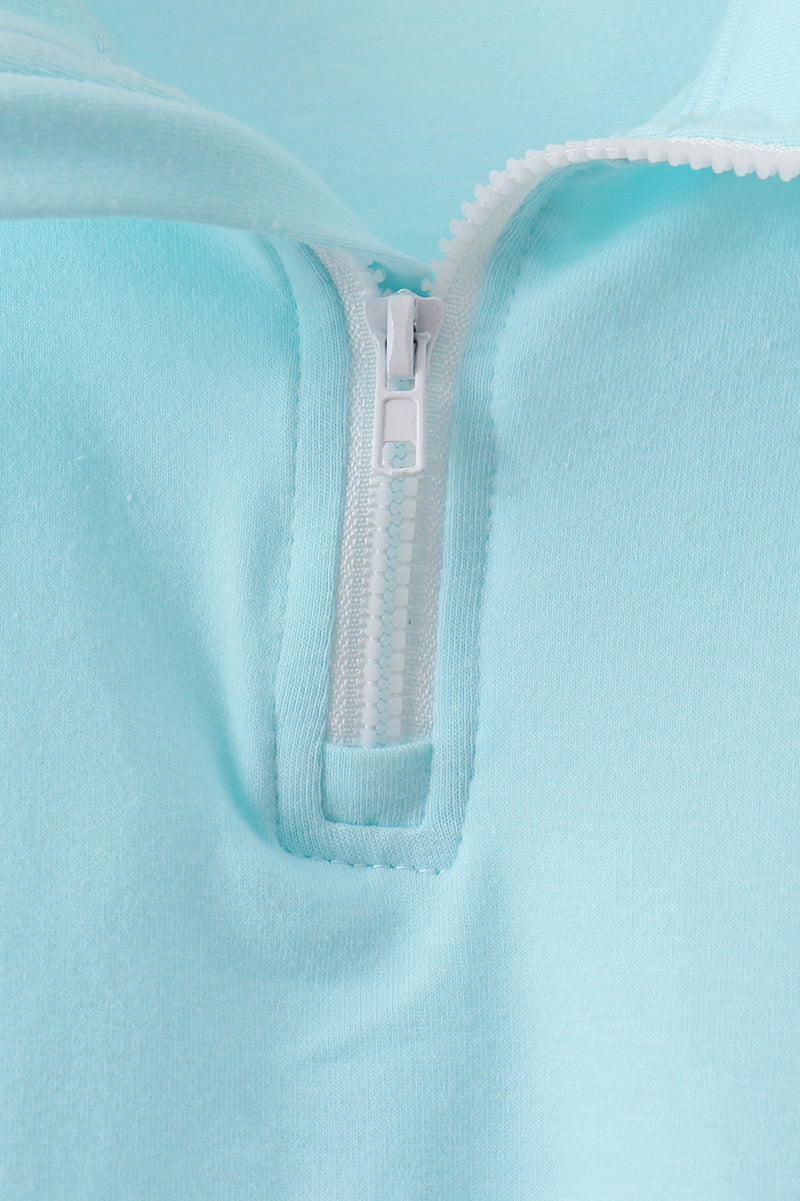 Light blue scalloped zipper shorts set - 2