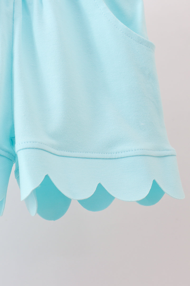 Light blue scalloped zipper shorts set - 4