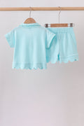 Light blue scalloped zipper shorts set - 6