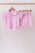 Pink Scalloped Polo Set - 1