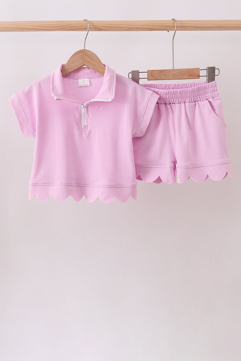 Pink Scalloped Polo Set - 1