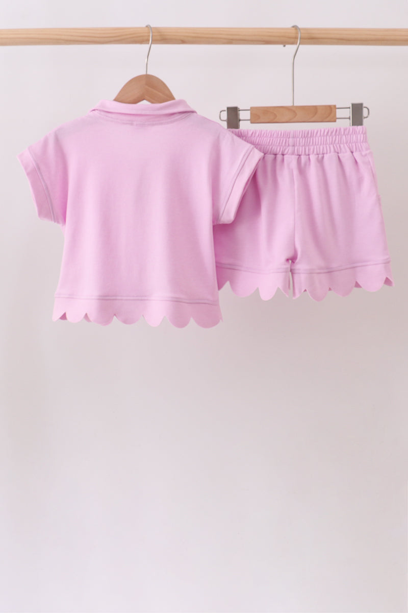 Pink Scalloped Polo Set - 2