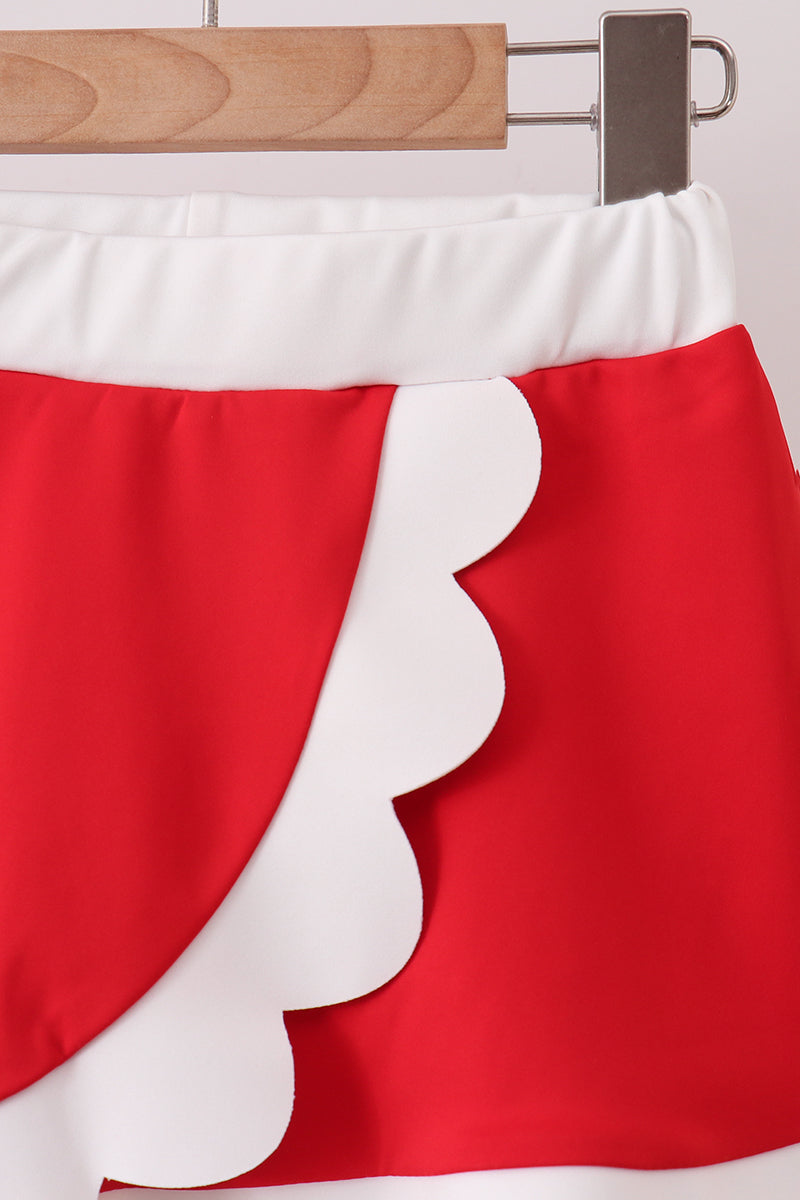 Red Performance Scalloped Skorts Set - 2
