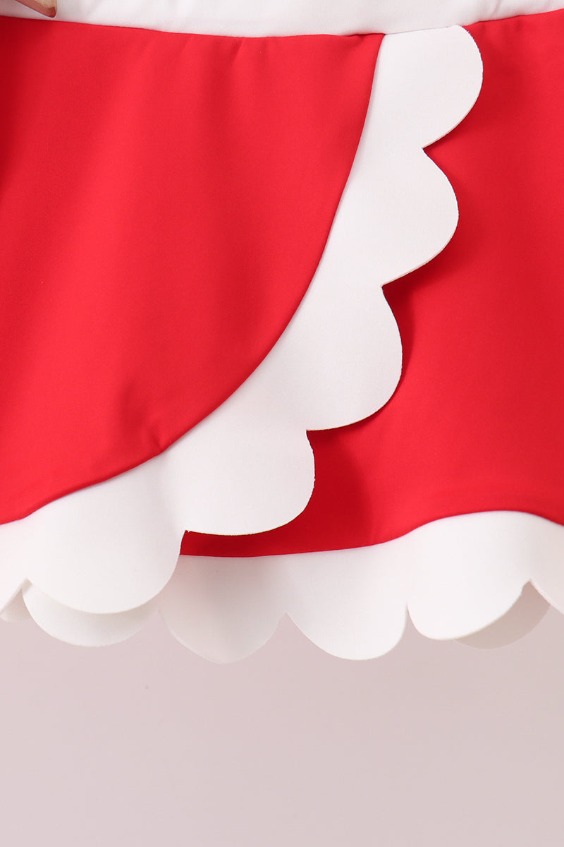 Red Performance Scalloped Skorts Set - 3