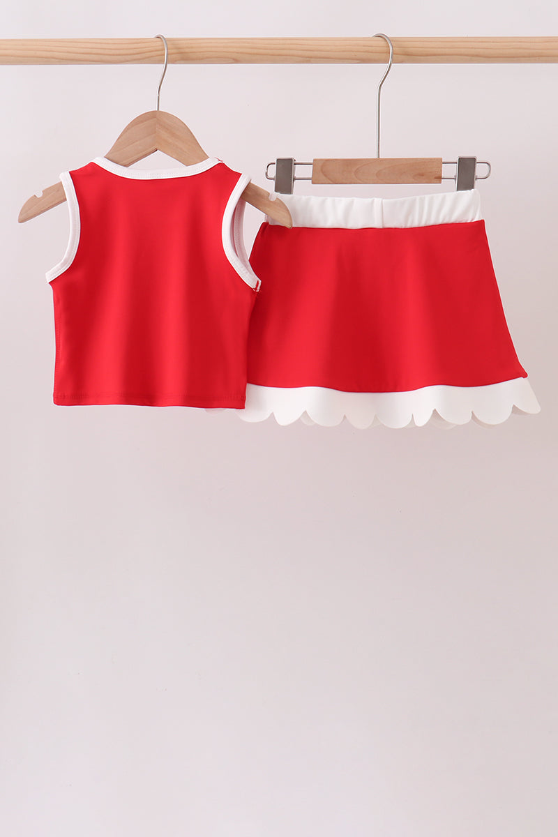 Red Performance Scalloped Skorts Set - 5