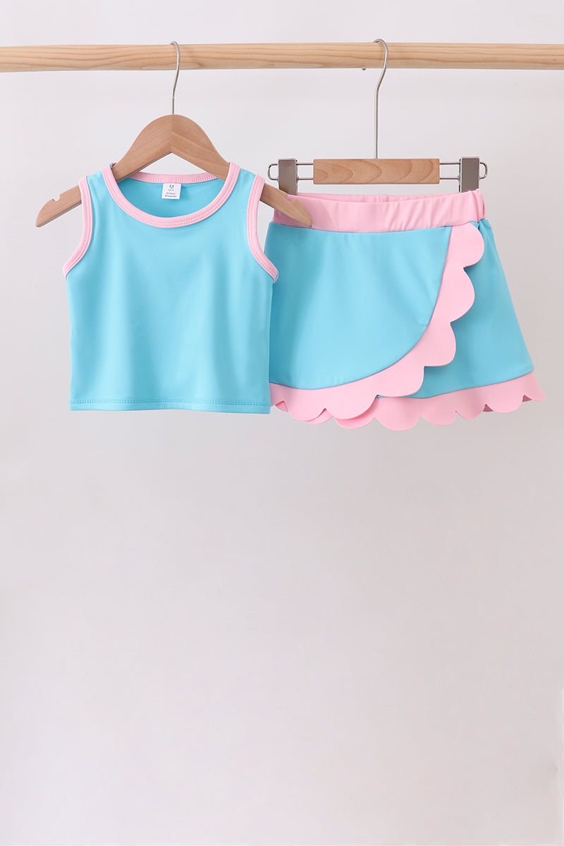 Blue Performance Scalloped Skorts Set - 1