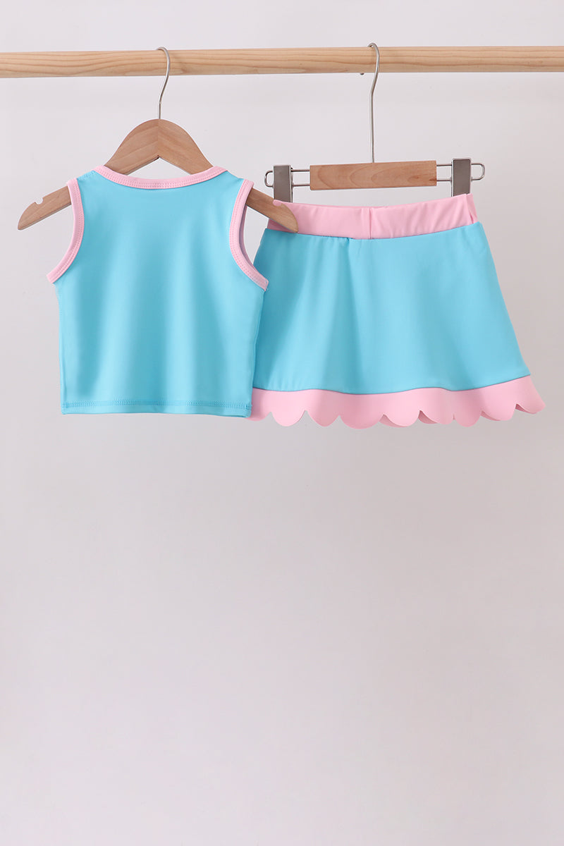 Blue Performance Scalloped Skorts Set - 3