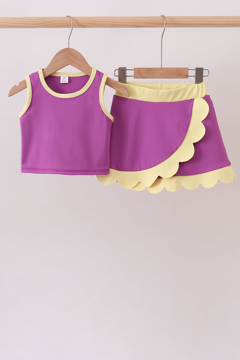 Purple Performance Scalloped Skorts Set - 1