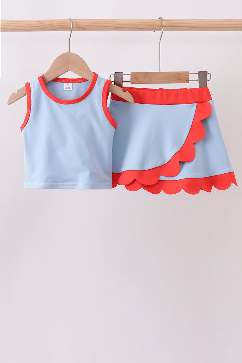 Blue scalloped active skorts set - 1