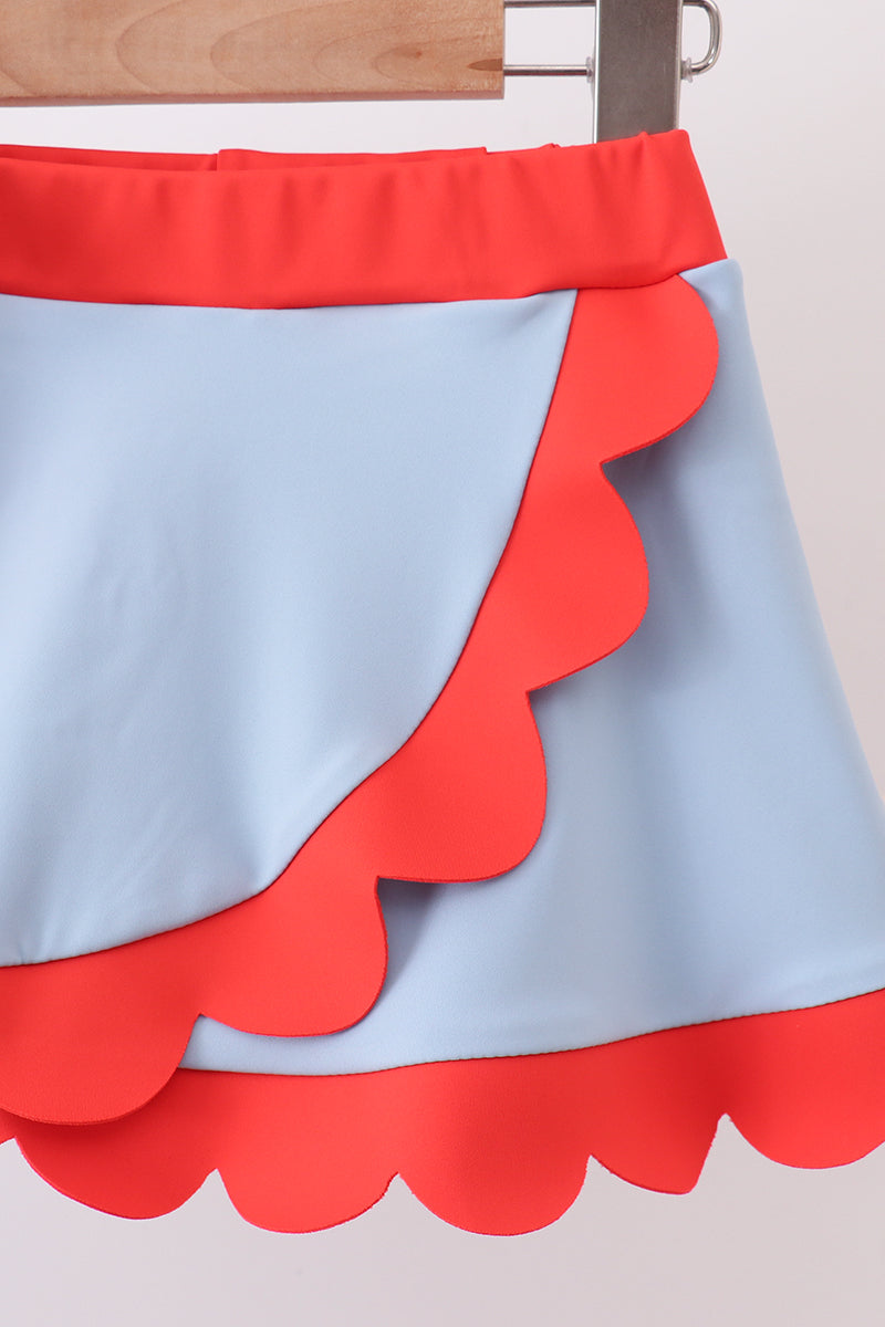 Blue scalloped active skorts set - 2