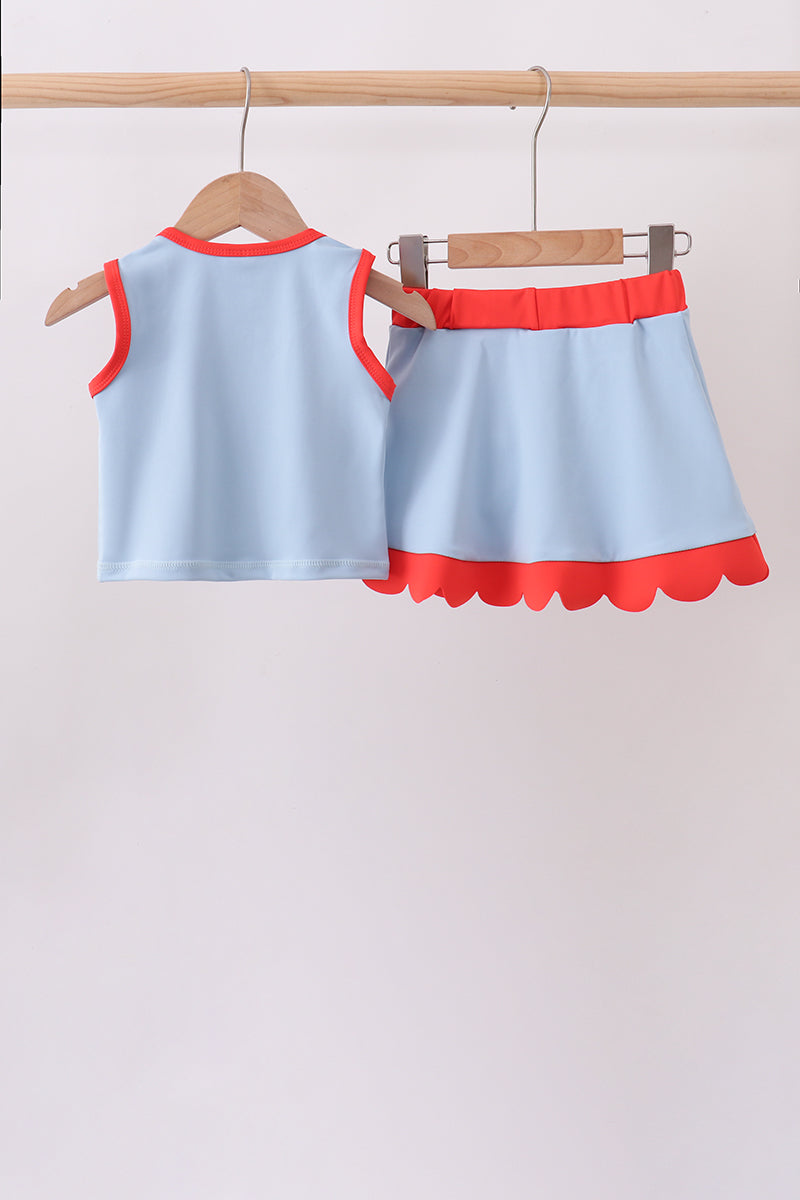 Blue scalloped active skorts set - 5
