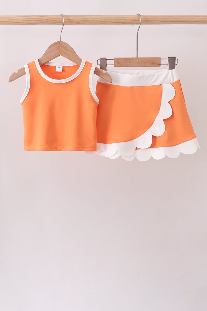 Orange Performance Scalloped Skorts Set - 1