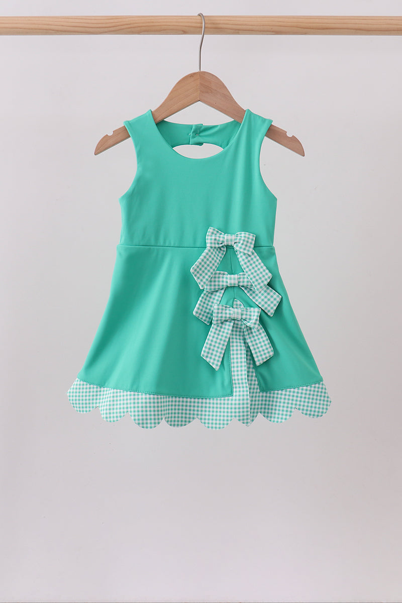 Green scalloped bow active dress - 1