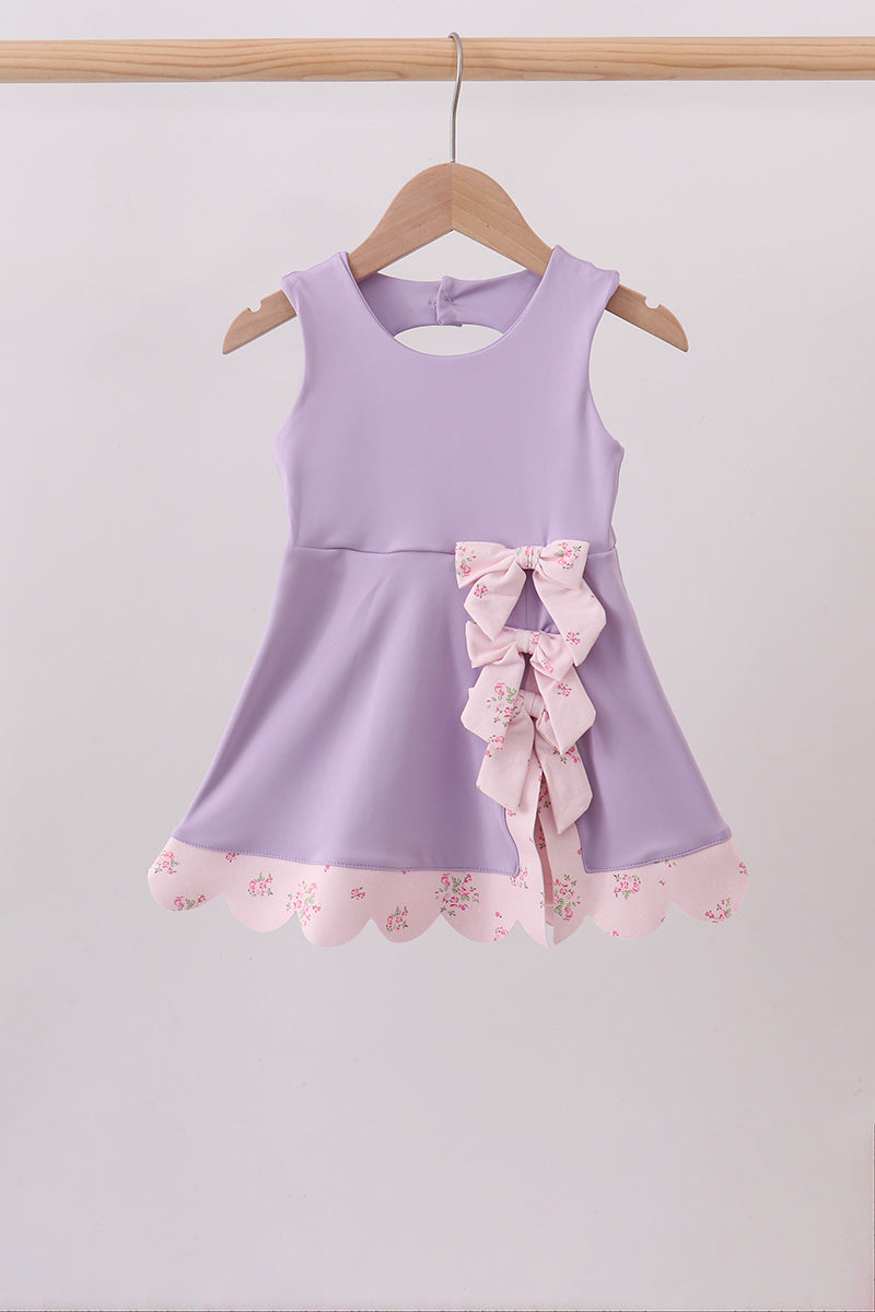 Purple scalloped bow active dress - 1