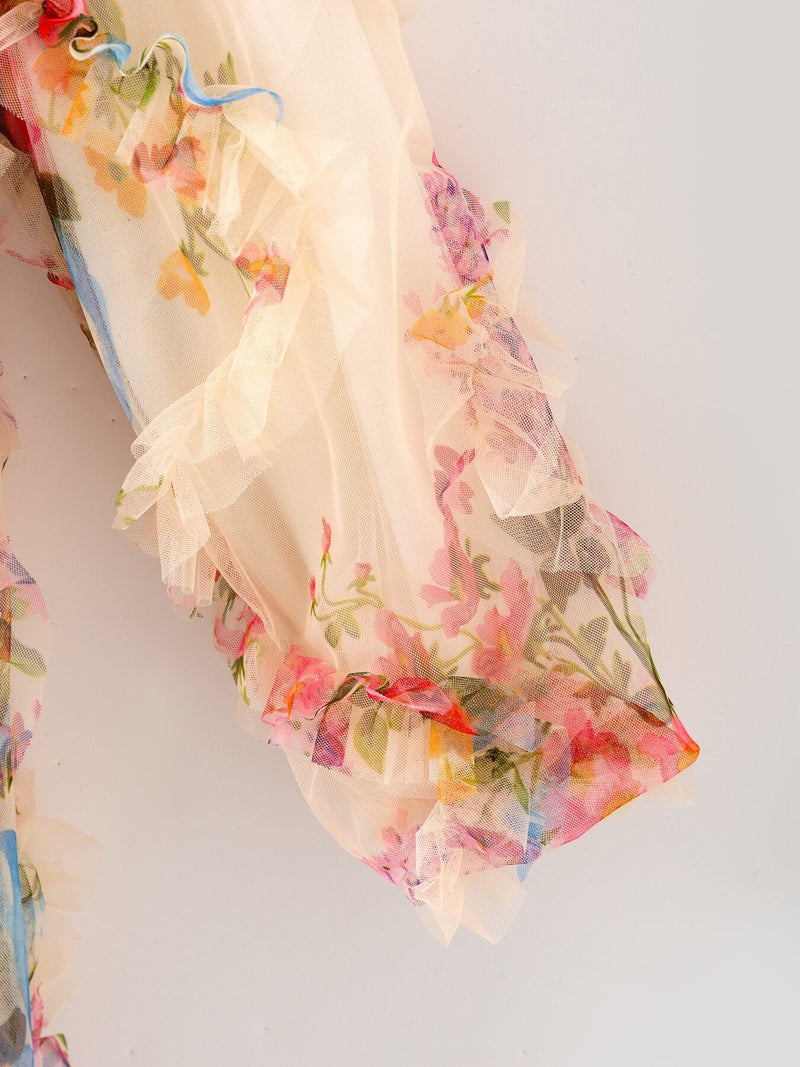 Pastel Flower Ruffle Layered Girls Dress - 4