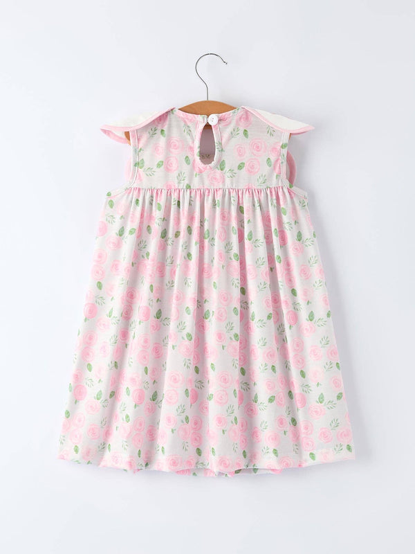 Floral Smocked Cross Peter Pan Collar Dress