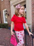 Strawberry Bow Girls Ruffle Top and Bell Bottoms Set - 2