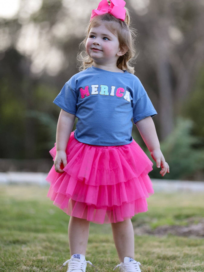 "Merica" Tee & Pink Tulle Skirt Set - 5