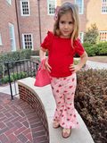 Strawberry Bow Girls Ruffle Top and Bell Bottoms Set - 1