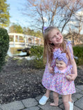 Spring Purple Floral Bow Ruffle Girl Bloomer Set - 6