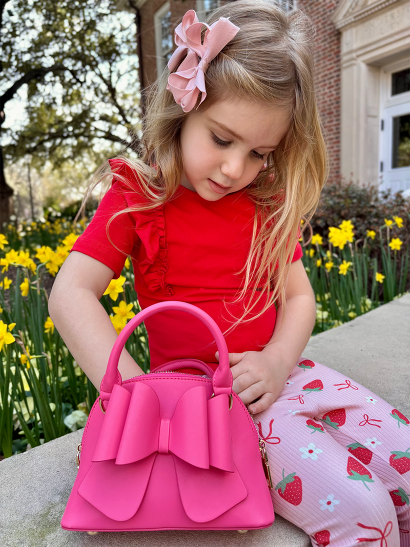 Strawberry Bow Girls Ruffle Top and Bell Bottoms Set - 3