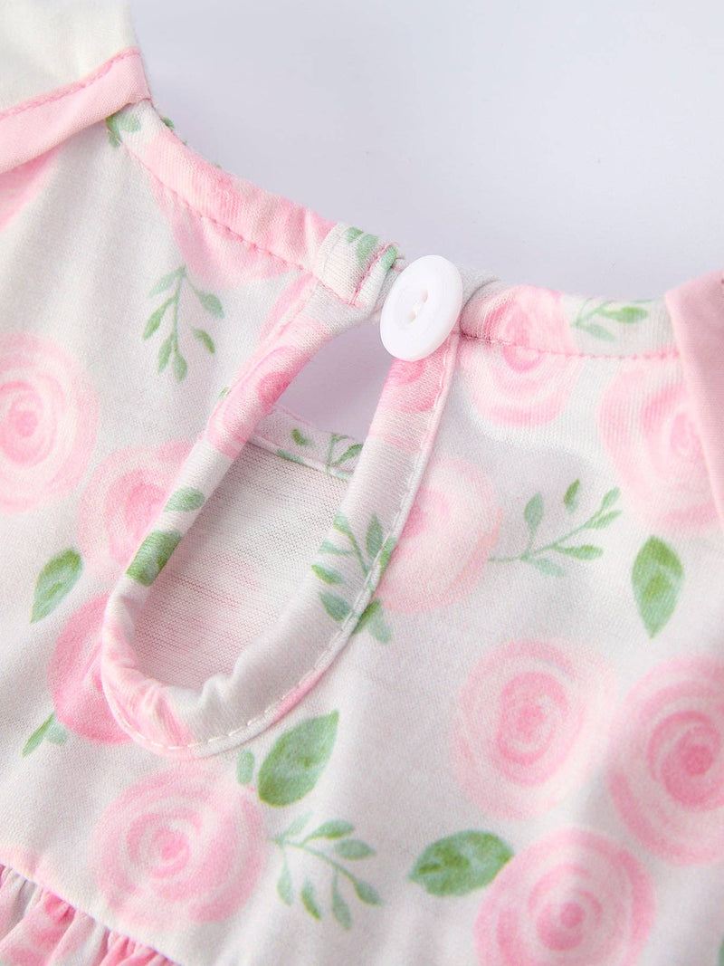 Floral Smocked Cross Peter Pan Collar Dress - 4