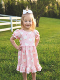 Farm Spring Chicken Print Girls Ruffle Dress - 1