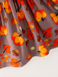Fall Autumn Leaves Pine Cone Stripe Print Girls Dress - 6
