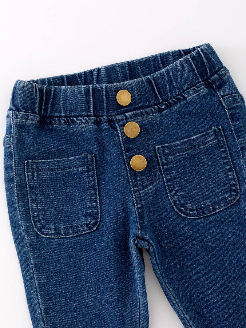 Deep Blue Spray Dyeing Tight Bell-bottoms Denim Jeans Pants - 2
