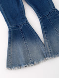Deep Blue Spray Dyeing Tight Bell-bottoms Denim Jeans Pants - 3