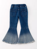 Deep Blue Spray Dyeing Tight Bell-bottoms Denim Jeans Pants - 4