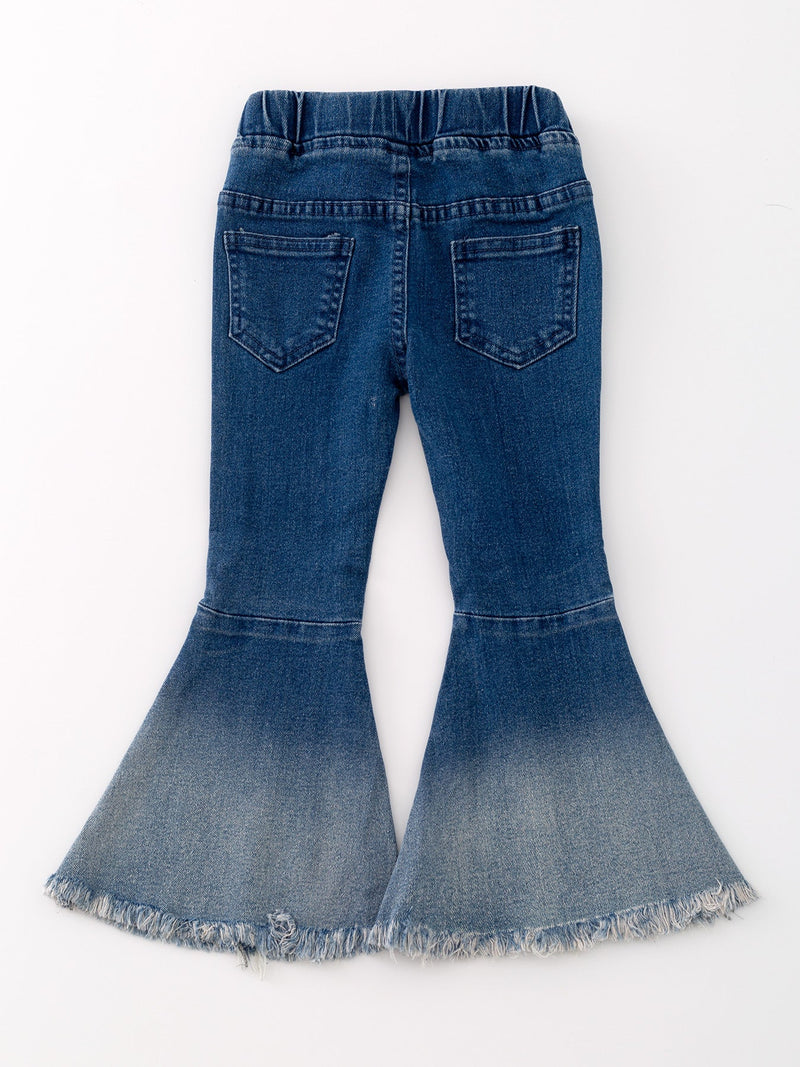 Deep Blue Spray Dyeing Tight Bell-bottoms Denim Jeans Pants - 4