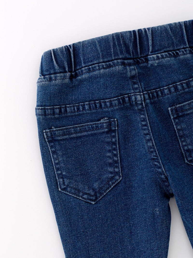 Deep Blue Spray Dyeing Tight Bell-bottoms Denim Jeans Pants - 5