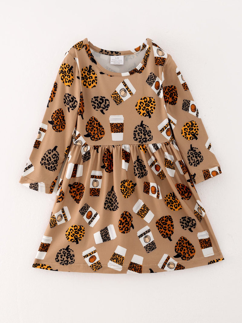 Fall Thanksgiving Day Set Of 2 Pcs In One Package Girls Leopard Print Dress - 3