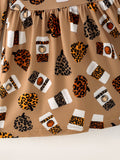 Fall Thanksgiving Day Set Of 2 Pcs In One Package Girls Leopard Print Dress - 5