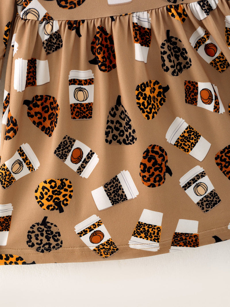 Fall Thanksgiving Day Set Of 2 Pcs In One Package Girls Leopard Print Dress - 5