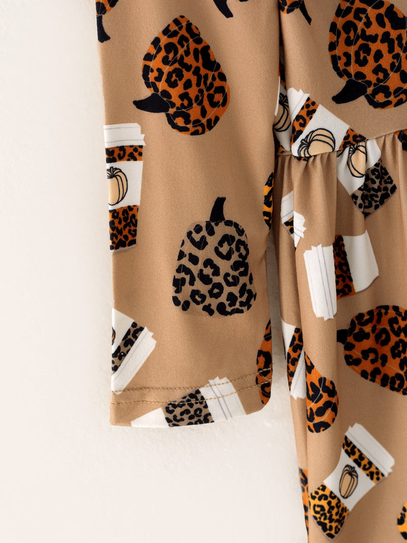 Fall Thanksgiving Day Set Of 2 Pcs In One Package Girls Leopard Print Dress - 6