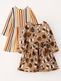 Fall Thanksgiving Day Set Of 2 Pcs In One Package Girls Leopard Print Dress - 2