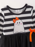 Fall Halloween Ghost Baby Girls Tutu Skirt Long Sleeve Stripe Dress - 4