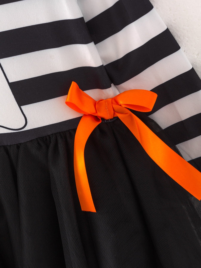 Fall Halloween Ghost Baby Girls Tutu Skirt Long Sleeve Stripe Dress - 6