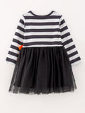 Fall Halloween Ghost Baby Girls Tutu Skirt Long Sleeve Stripe Dress - 3