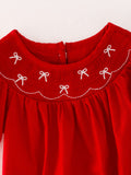 Girls Bow Smocking Embroidered Red Romper - 6