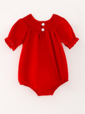 Girls Bow Smocking Embroidered Red Romper - 5