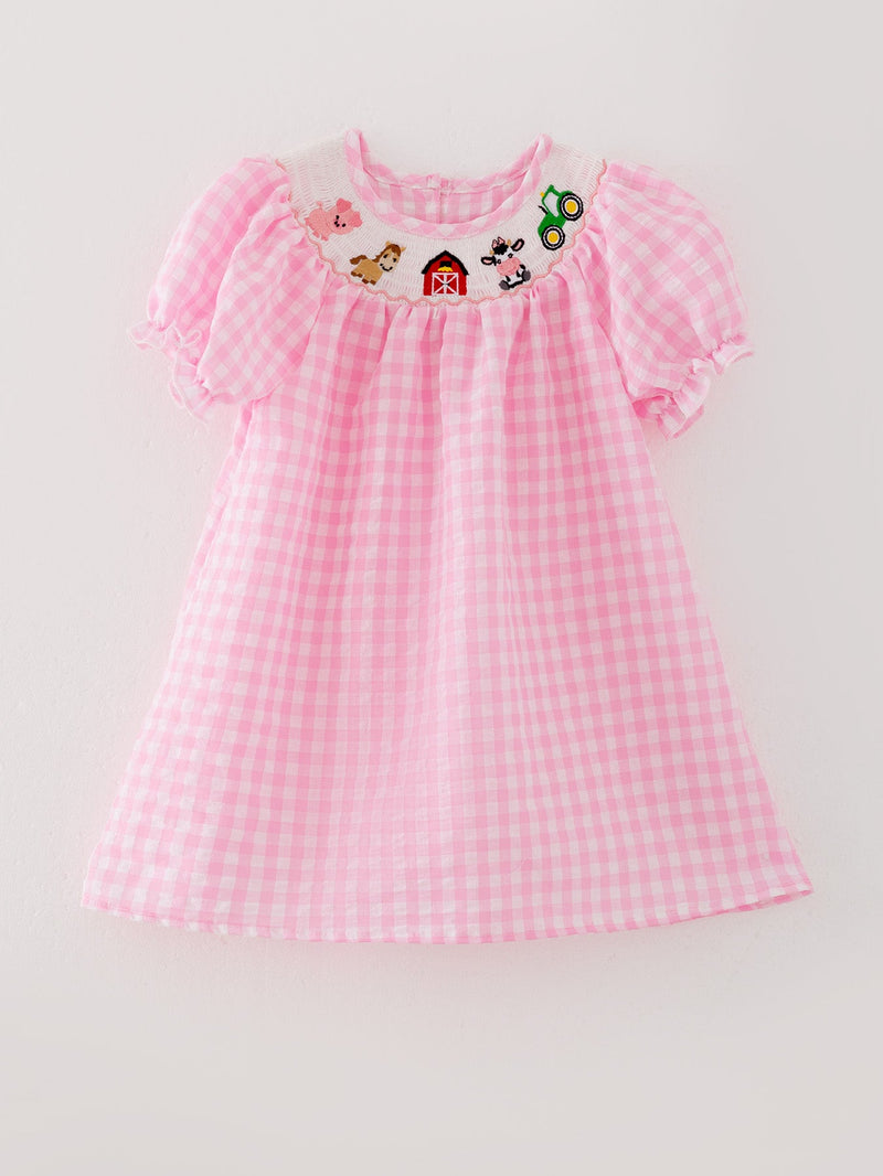 Farm Pink Smocking Embroidered Girls Dress - 2