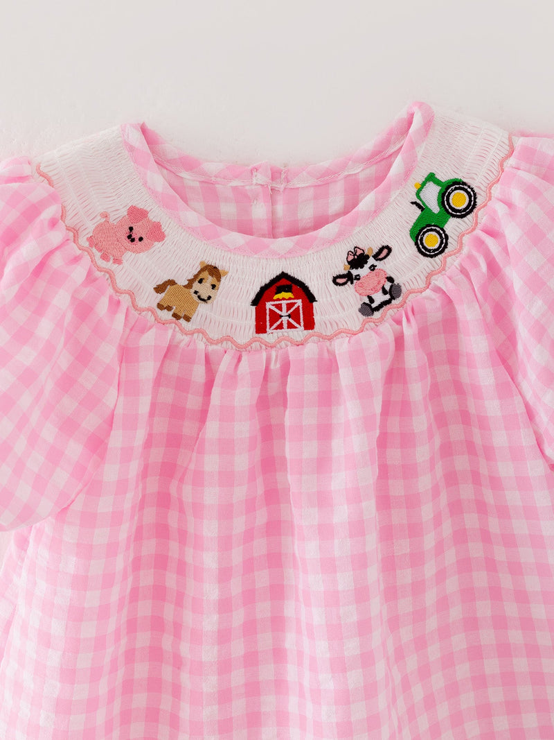 Farm Pink Smocking Embroidered Girls Dress - 4