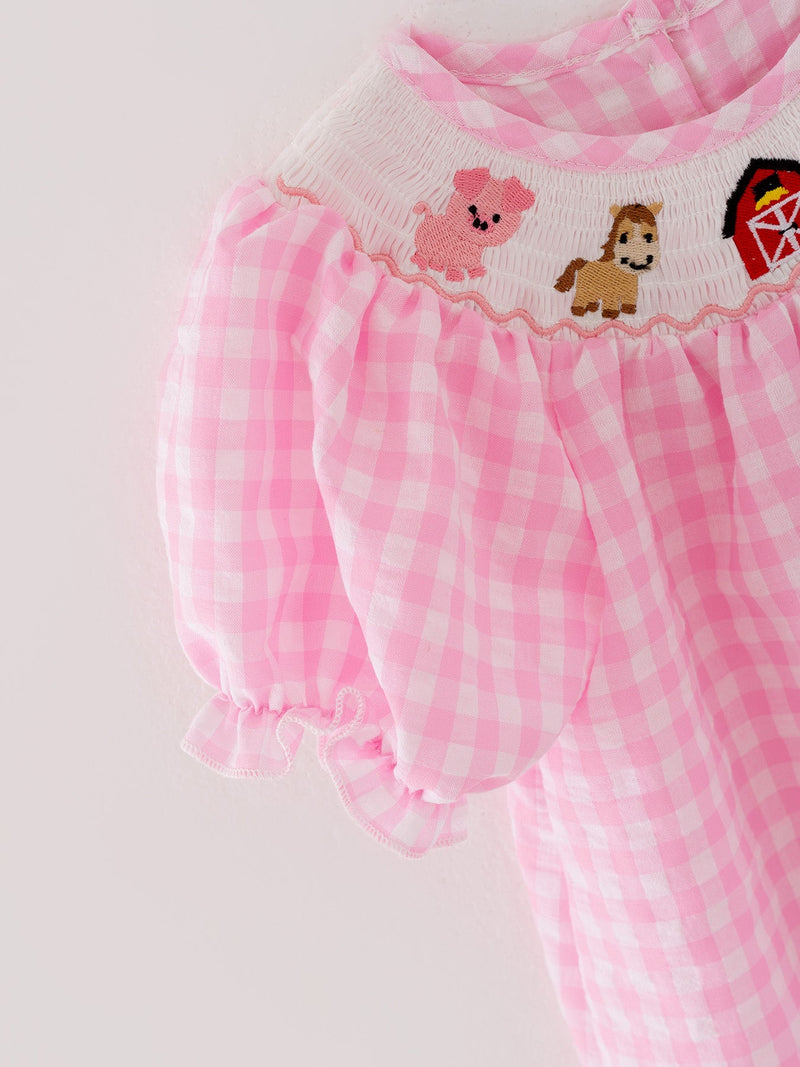 Farm Pink Smocking Embroidered Girls Dress - 5